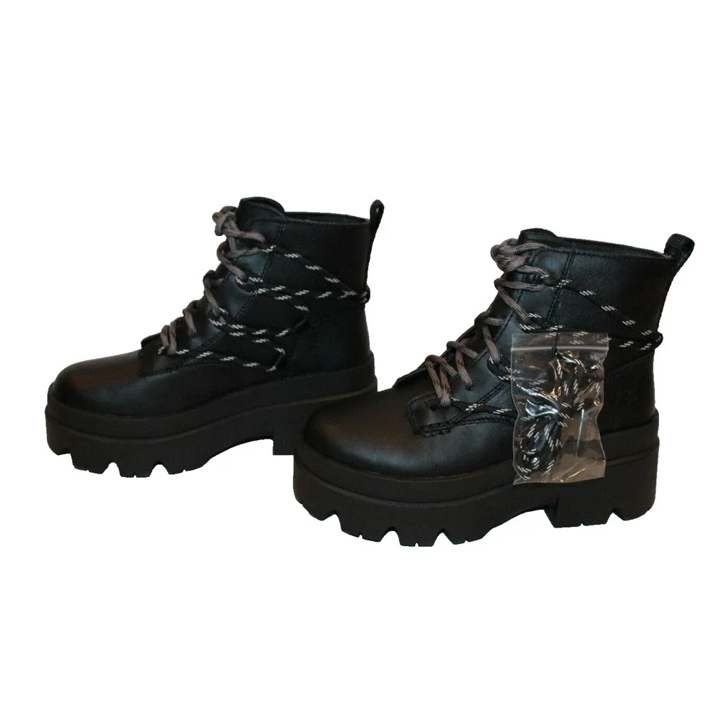 UGG WOMEN'S BRISBANE SUEDE LACE‎ UP PLATFORM WATERPROOF BOOTS BLACK NEW - Picture 6 of 10